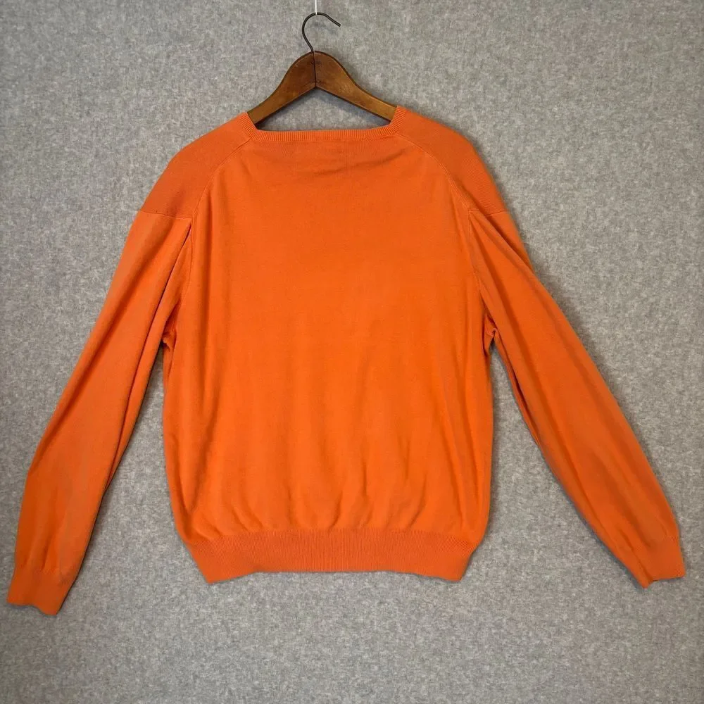 Vintage Polo Ralph‎ Lauren Men's Orange Pullover Sweater Large Cotton Y2K Preppy